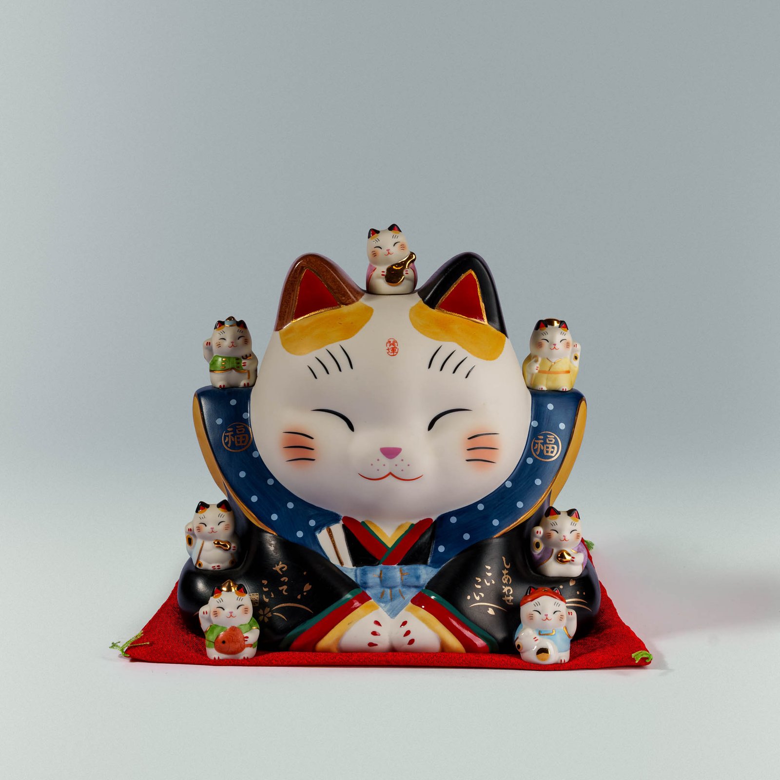 彩绘七福神 蓝色和服大黑天招财猫 Painted Seven Lucky Gods Blue Kimono Daikokuten Maneki Neko