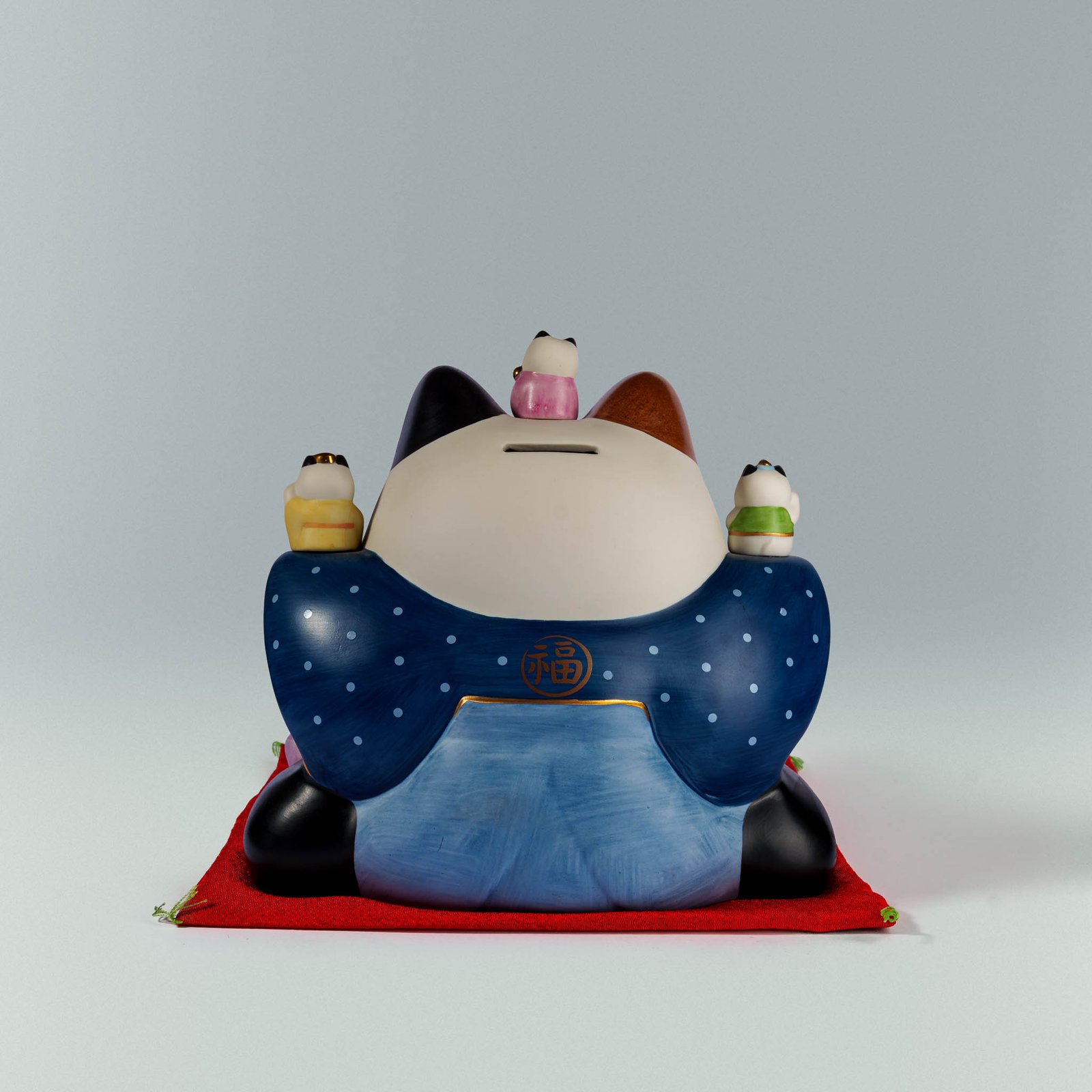 彩绘七福神 蓝色和服大黑天招财猫 Painted Seven Lucky Gods Blue Kimono Daikokuten Maneki Neko - Image 2