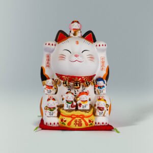 锦彩七福神 招财猫 中 Nishiki Seven Lucky Gods Maneki Neko Medium Size