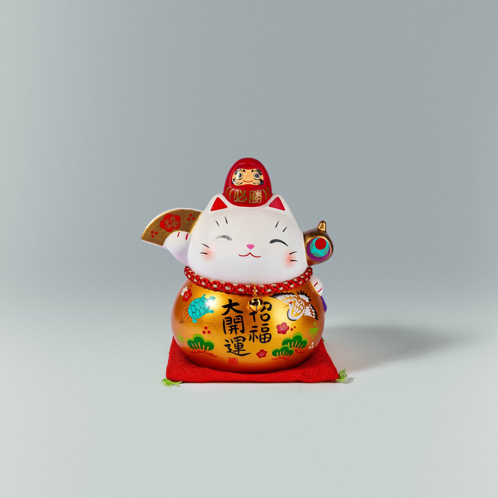 彩耀必勝達摩招財貓金福中Shining Victory Daruma Lucky Cat